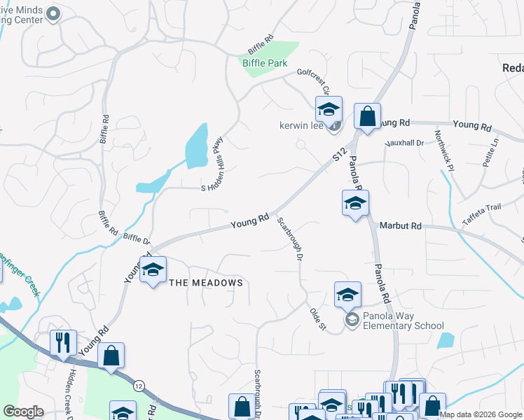 map of restaurants, bars, coffee shops, grocery stores, and more near 2365 Young Road in Stone Mountain