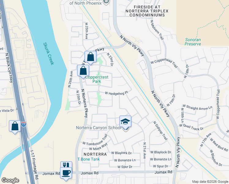 map of restaurants, bars, coffee shops, grocery stores, and more near 2302 West Hedgehog Place in Phoenix