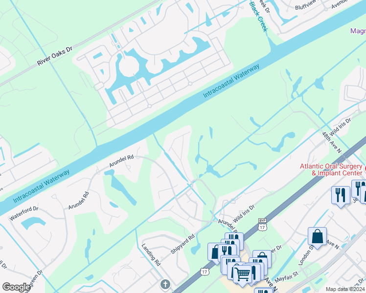 map of restaurants, bars, coffee shops, grocery stores, and more near 3974 Fairway Lakes Drive in Myrtle Beach