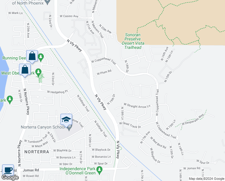 map of restaurants, bars, coffee shops, grocery stores, and more near 1915 West Mine Trail in Phoenix