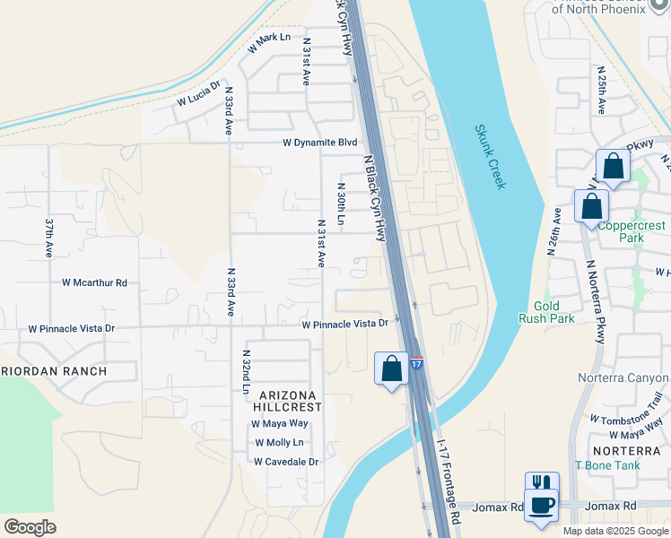 map of restaurants, bars, coffee shops, grocery stores, and more near 27605 North 31st Avenue in Phoenix