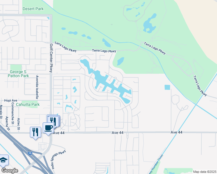 map of restaurants, bars, coffee shops, grocery stores, and more near 43224 Bacino Court in Indio