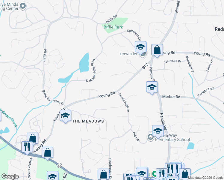map of restaurants, bars, coffee shops, grocery stores, and more near 2365 Young Road in Stone Mountain