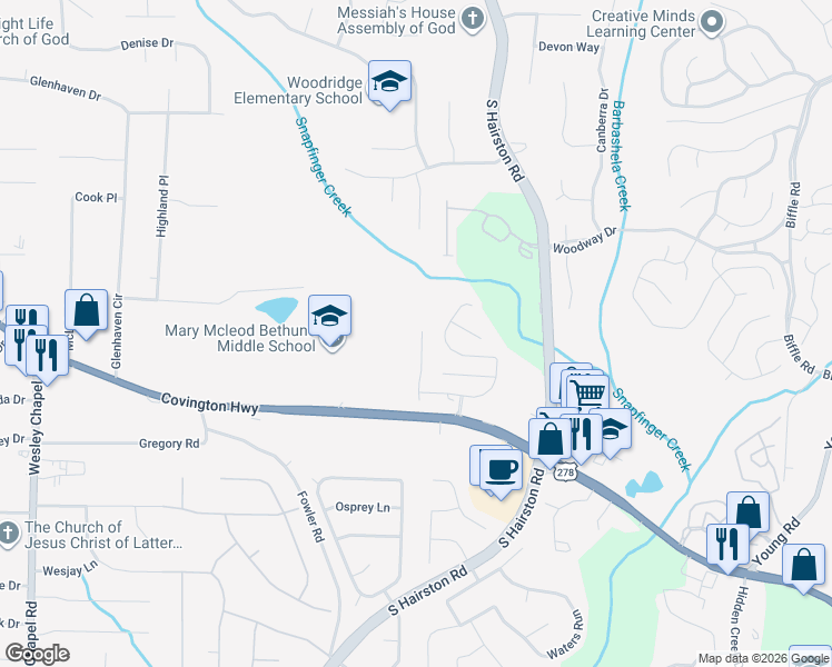 map of restaurants, bars, coffee shops, grocery stores, and more near 1817 Broadway Street in Decatur