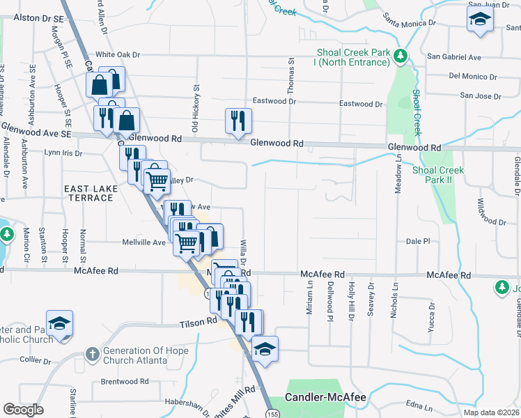 map of restaurants, bars, coffee shops, grocery stores, and more near 1920 Don Juan Lane in Decatur