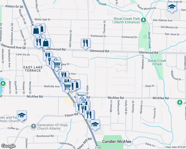 map of restaurants, bars, coffee shops, grocery stores, and more near 1920 Don Juan Lane in Decatur