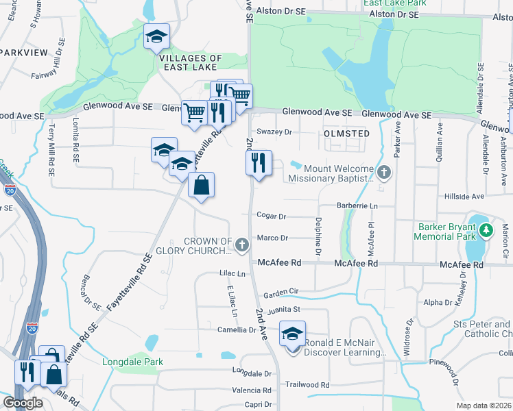 map of restaurants, bars, coffee shops, grocery stores, and more near 1916 2nd Avenue in Decatur
