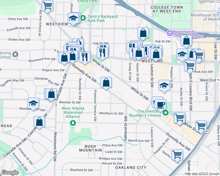 map of restaurants, bars, coffee shops, grocery stores, and more near 1295 Donnelly Avenue Southwest in Atlanta