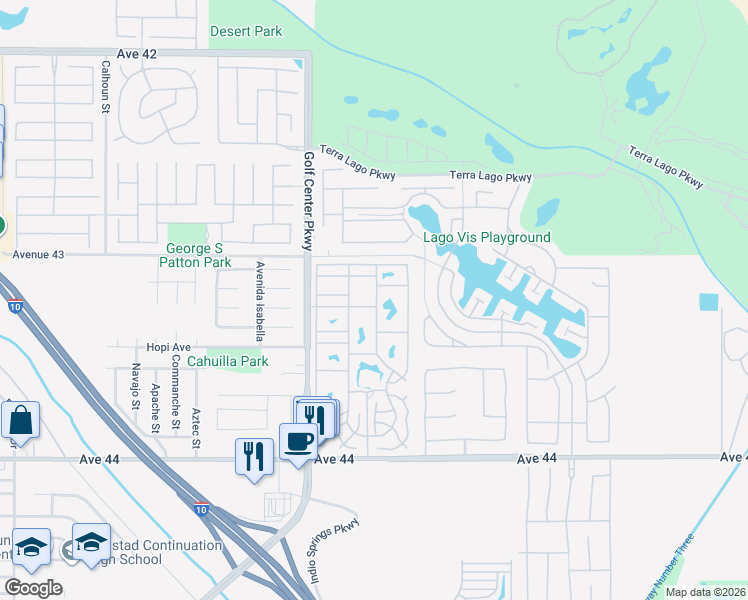 map of restaurants, bars, coffee shops, grocery stores, and more near 84136 Avenue 44 in Indio