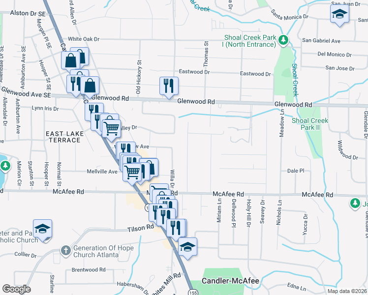 map of restaurants, bars, coffee shops, grocery stores, and more near 1920 Don Juan Lane in Decatur