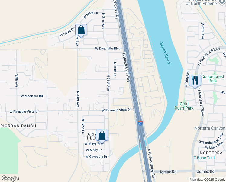 map of restaurants, bars, coffee shops, grocery stores, and more near 27605 North 31st Avenue in Phoenix