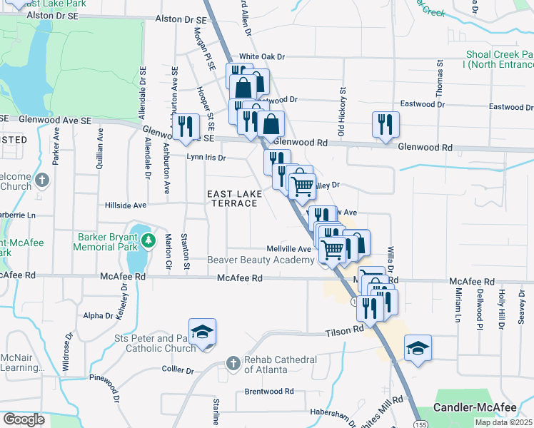 map of restaurants, bars, coffee shops, grocery stores, and more near 1925 Cannon St in Decatur