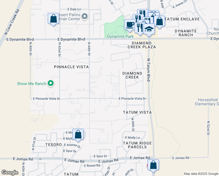 map of restaurants, bars, coffee shops, grocery stores, and more near 27450 North 45th Place in Cave Creek
