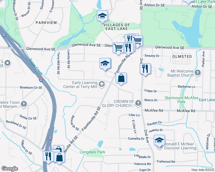 map of restaurants, bars, coffee shops, grocery stores, and more near 773 Fayetteville Road Southeast in Atlanta