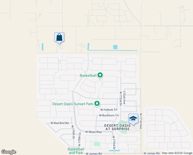 map of restaurants, bars, coffee shops, grocery stores, and more near 17433 West Oberlin Way in Surprise