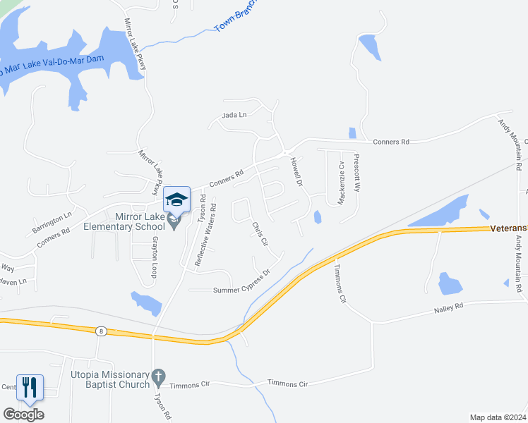 map of restaurants, bars, coffee shops, grocery stores, and more near 3028 Summer Breeze Drive in Villa Rica
