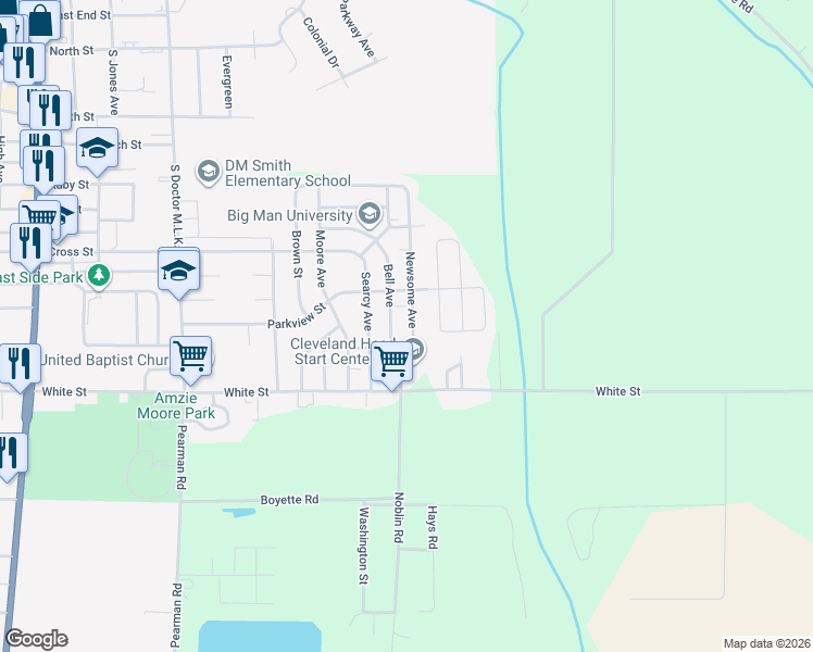 map of restaurants, bars, coffee shops, grocery stores, and more near 1000-1098 Bell Avenue in Cleveland