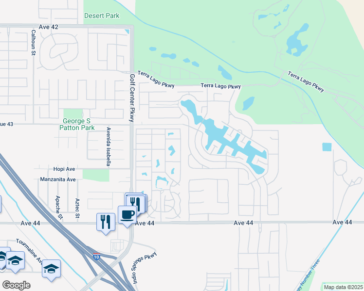 map of restaurants, bars, coffee shops, grocery stores, and more near 84136 Avenue 44 in Indio