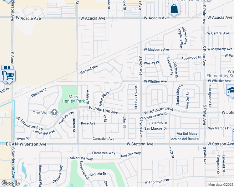 map of restaurants, bars, coffee shops, grocery stores, and more near 739 Alpine Street in Hemet