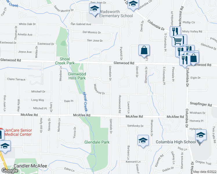 map of restaurants, bars, coffee shops, grocery stores, and more near 1909 Glendale Drive in Decatur