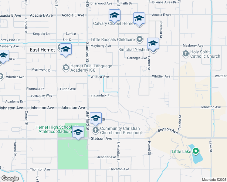 map of restaurants, bars, coffee shops, grocery stores, and more near 26655 Del Rosa Drive in Hemet