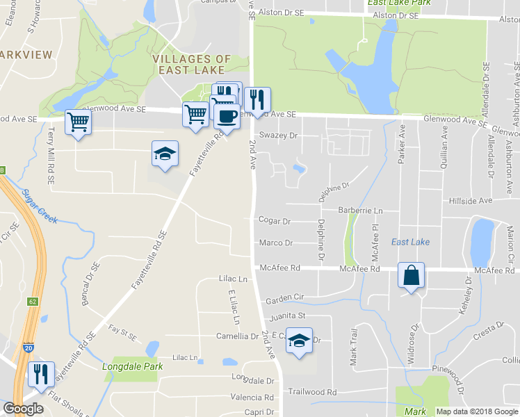map of restaurants, bars, coffee shops, grocery stores, and more near 1916 2nd Avenue in Decatur