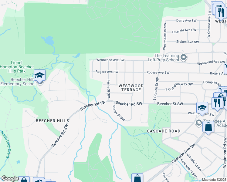 map of restaurants, bars, coffee shops, grocery stores, and more near 1981 Handley Avenue Southwest in Atlanta