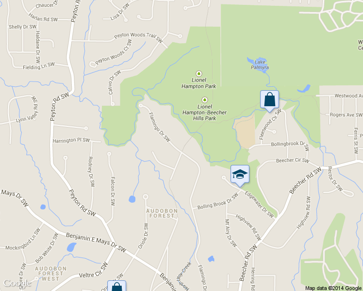 map of restaurants, bars, coffee shops, grocery stores, and more near 734 Flamingo Dr SW in Atlanta