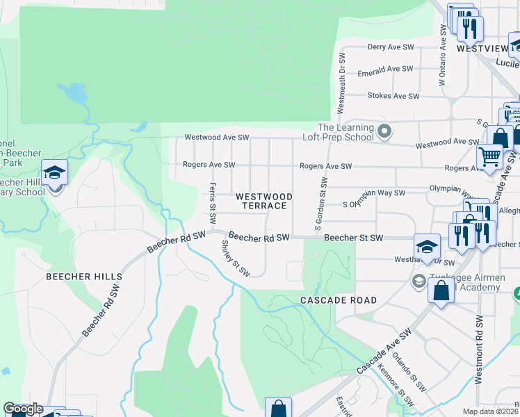map of restaurants, bars, coffee shops, grocery stores, and more near 1949 Handley Avenue Southwest in Atlanta