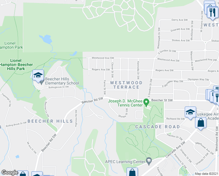 map of restaurants, bars, coffee shops, grocery stores, and more near 1981 Handley Avenue Southwest in Atlanta