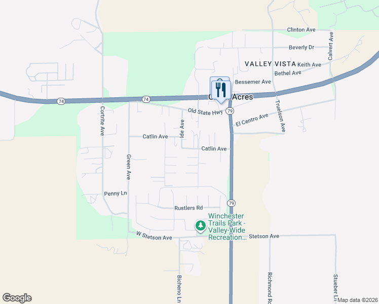 map of restaurants, bars, coffee shops, grocery stores, and more near 33303 Catlin Avenue in Hemet