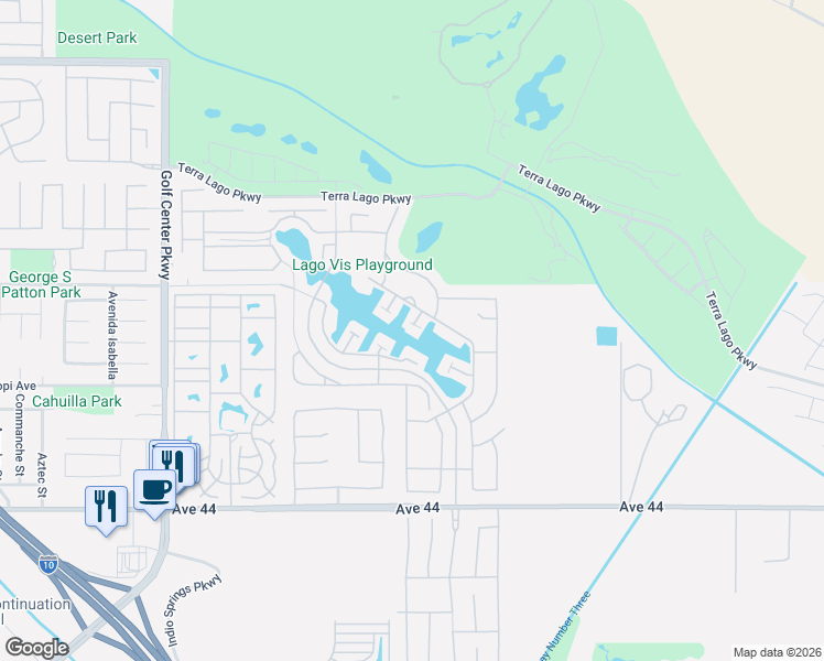 map of restaurants, bars, coffee shops, grocery stores, and more near 43220 Portuale Court in Indio