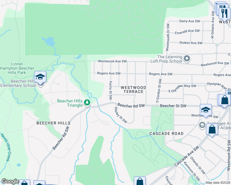 map of restaurants, bars, coffee shops, grocery stores, and more near 1981 Handley Avenue Southwest in Atlanta