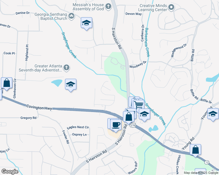 map of restaurants, bars, coffee shops, grocery stores, and more near 4702 Saint James Way in Decatur