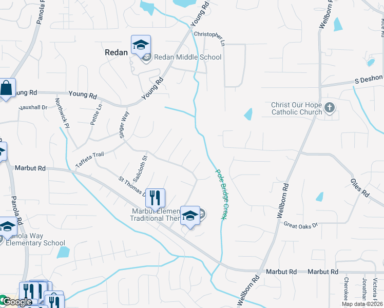 map of restaurants, bars, coffee shops, grocery stores, and more near 1882 Corduroy Court in Lithonia