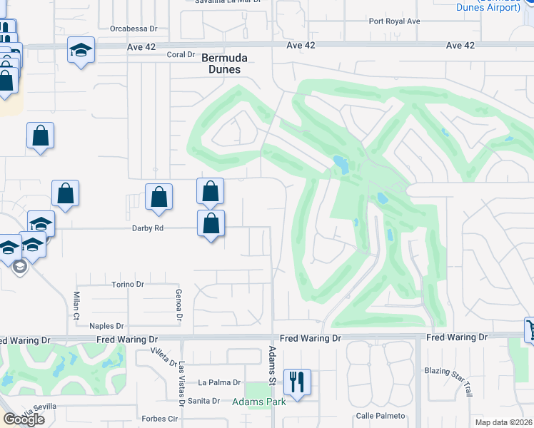 map of restaurants, bars, coffee shops, grocery stores, and more near 79013 Bayside Court in Bermuda Dunes