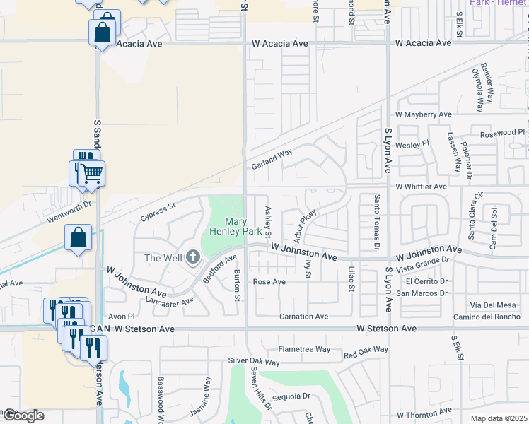 map of restaurants, bars, coffee shops, grocery stores, and more near 775 Ashley Street in Hemet