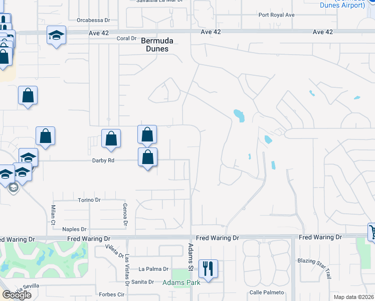 map of restaurants, bars, coffee shops, grocery stores, and more near 78987 Bayside Court in Bermuda Dunes