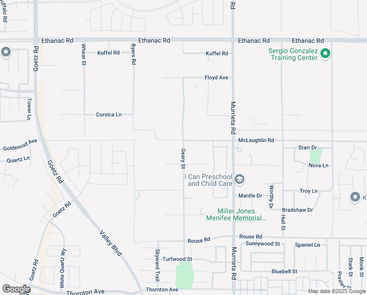 map of restaurants, bars, coffee shops, grocery stores, and more near Geary Street in Menifee