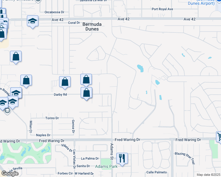map of restaurants, bars, coffee shops, grocery stores, and more near 78987 Bayside Court in Bermuda Dunes