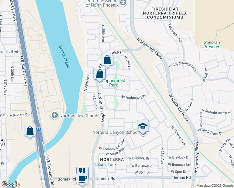 map of restaurants, bars, coffee shops, grocery stores, and more near 2346 West Hedgehog Place in Phoenix