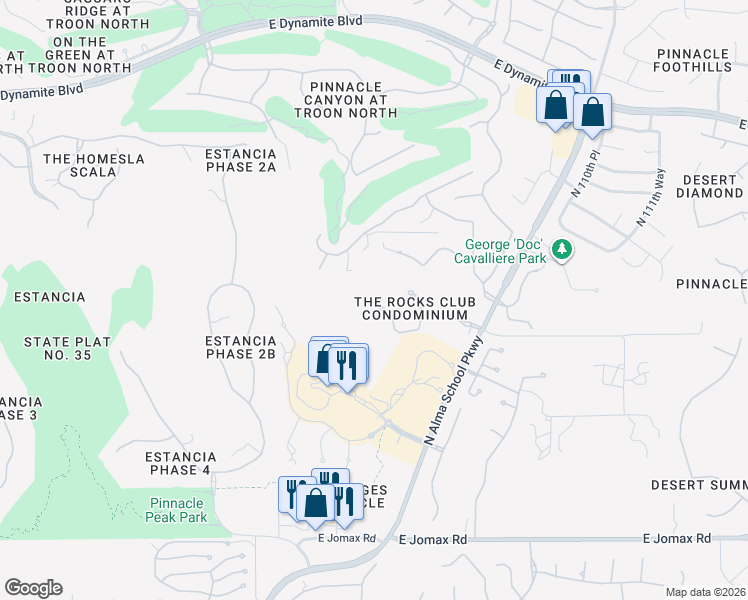 map of restaurants, bars, coffee shops, grocery stores, and more near 27440 North Alma School Parkway in Scottsdale