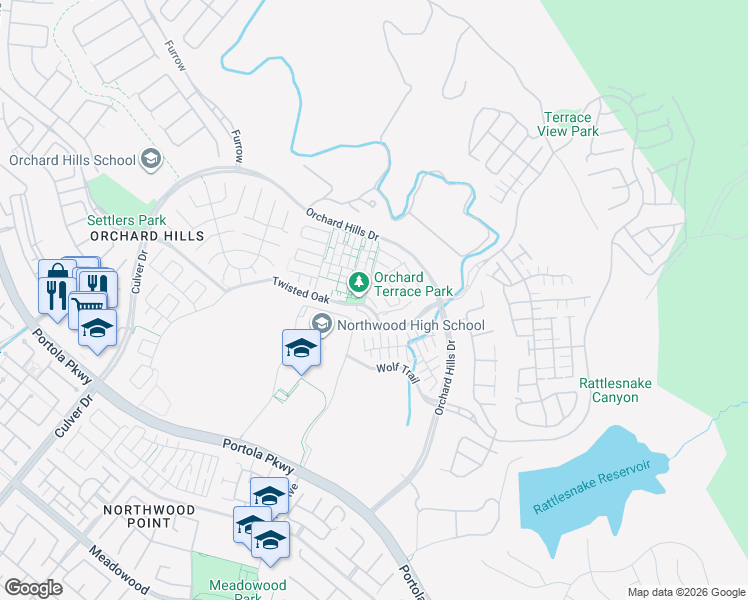 map of restaurants, bars, coffee shops, grocery stores, and more near 106 Working Ranch in Irvine