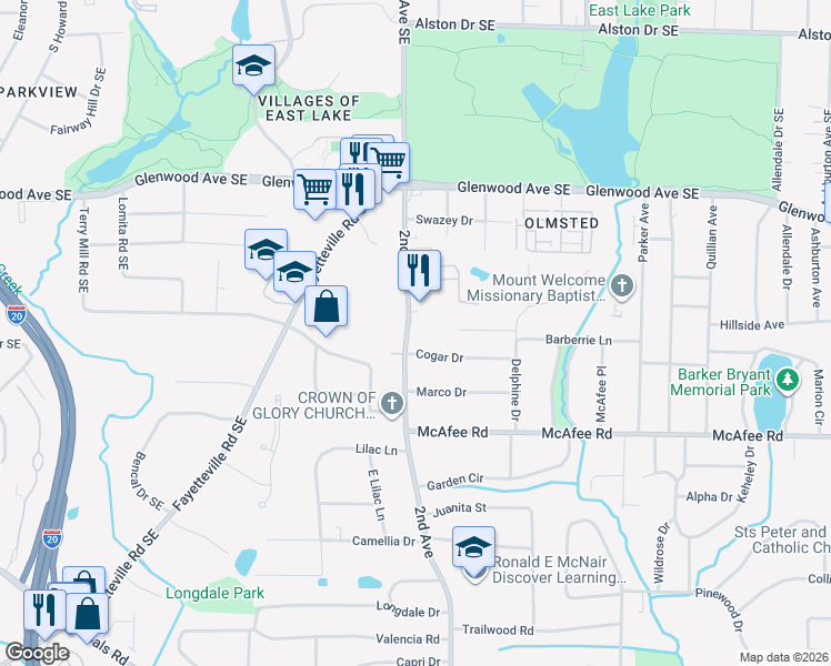 map of restaurants, bars, coffee shops, grocery stores, and more near 1986 Cogar Drive in Decatur