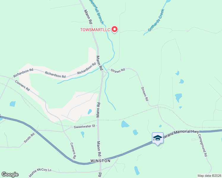 map of restaurants, bars, coffee shops, grocery stores, and more near 2604 Mann Road in Winston