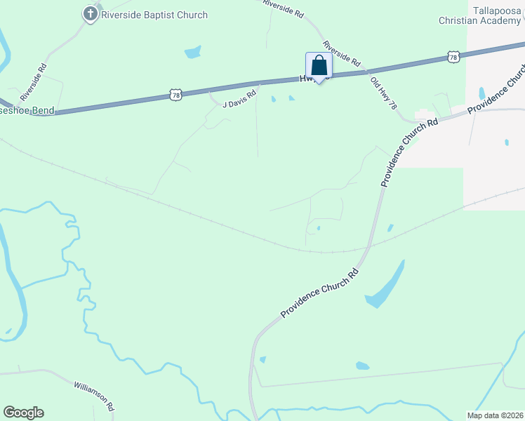 map of restaurants, bars, coffee shops, grocery stores, and more near 267 Williams Road in Tallapoosa