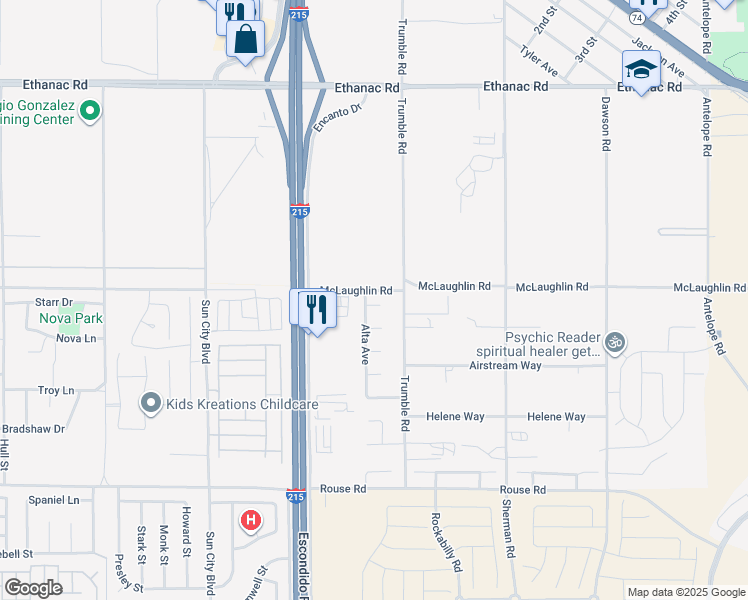 map of restaurants, bars, coffee shops, grocery stores, and more near 27166 White Court in Menifee