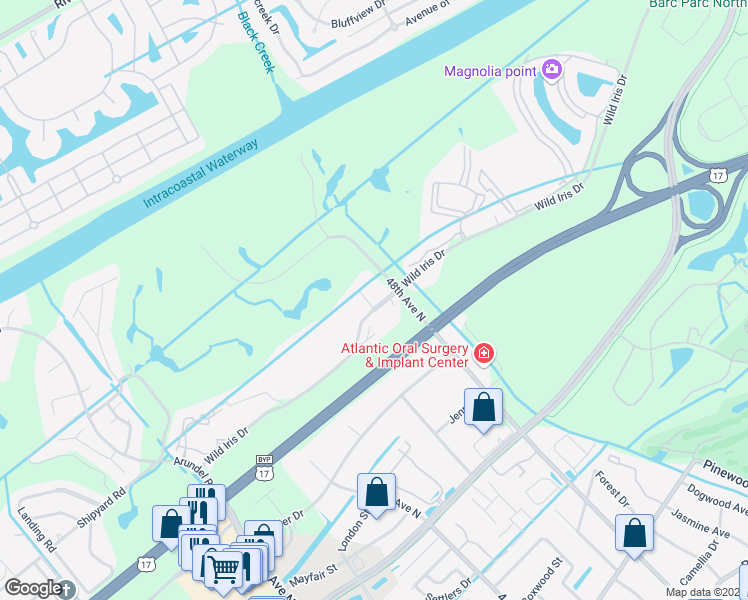 map of restaurants, bars, coffee shops, grocery stores, and more near 4783 Wild Iris Drive in Myrtle Beach