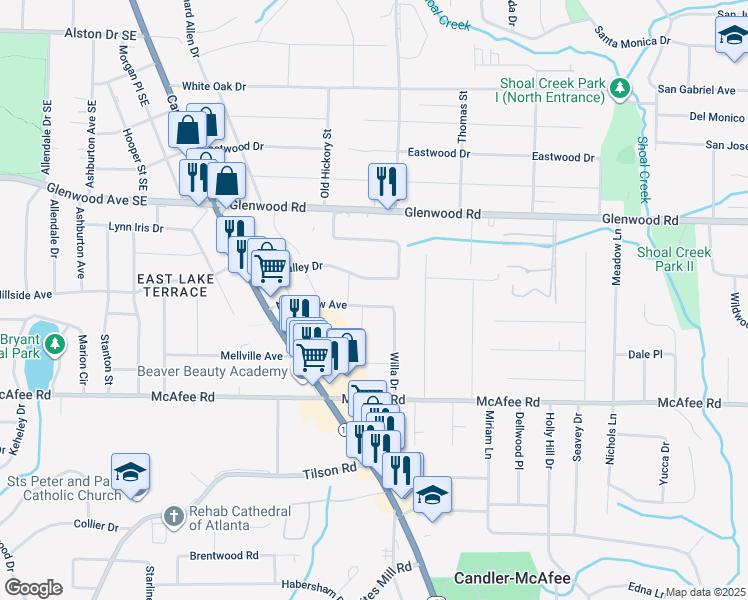 map of restaurants, bars, coffee shops, grocery stores, and more near 2656 Northview Avenue in Decatur
