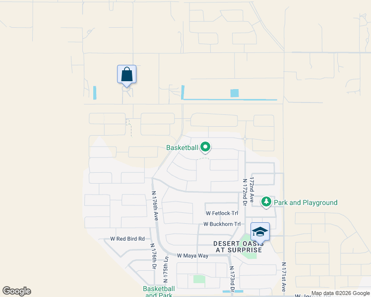 map of restaurants, bars, coffee shops, grocery stores, and more near 17538 West Gambit Trail in Surprise